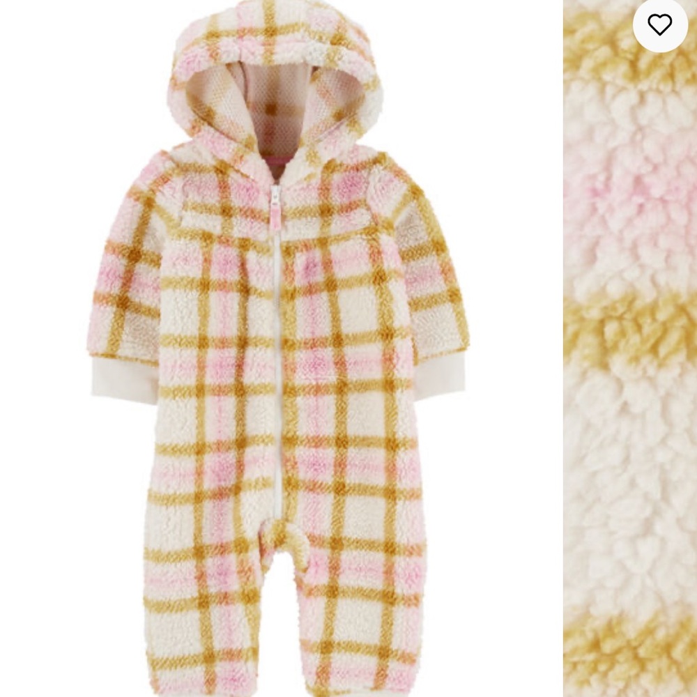 Plaid Sherpa Hooded Baby Jumpsuit 12mo